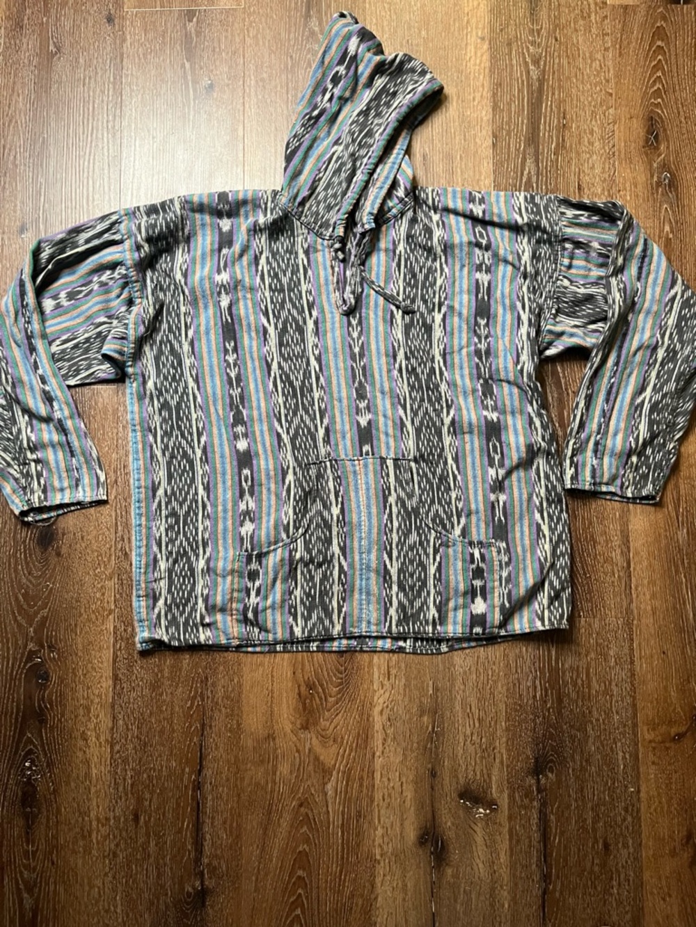 Striped Baja Hoodie with Hood and Front Pocket - Black, Blue, Gray by love tent